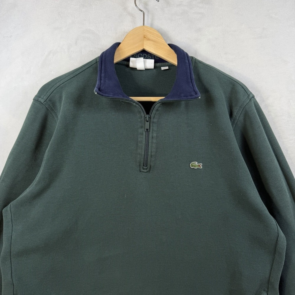Lacoste Mens Sweatshirt Green 1/4 Zip Pullover Minimalist Streetwear Y2K Size 2X